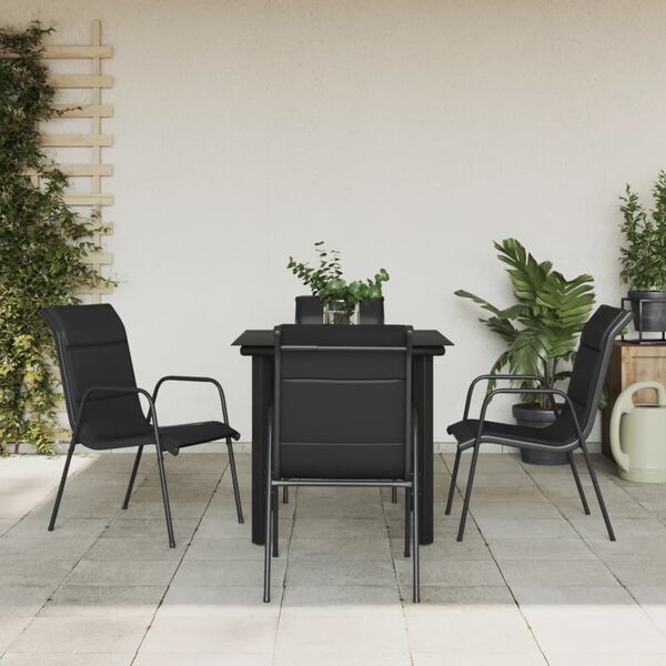 vidaXL 5 Piece Garden Dining Set Black Steel and Textilene