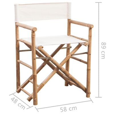 vidaXL Folding Director's Chair 2 pcs Bamboo and Canvas, white vidaXL Folding Director's Chair 2 pcs Bamboo and Canvas