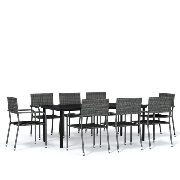 vidaXL 9 Piece Garden Dining Set Grey