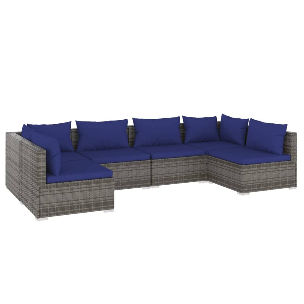 vidaXL 6 Piece Garden Lounge Set with Cushions Poly Rattan Grey