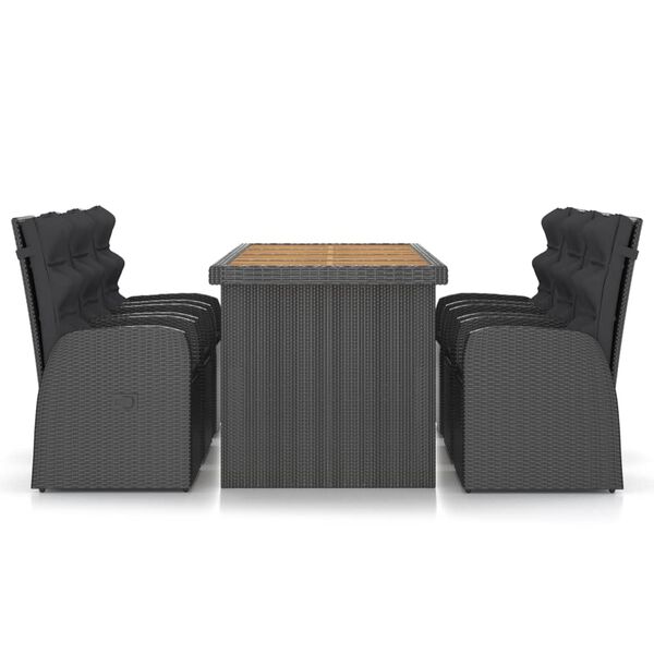 vidaXL 7 Piece Outdoor Dining Set with Cushions Poly Rattan Black