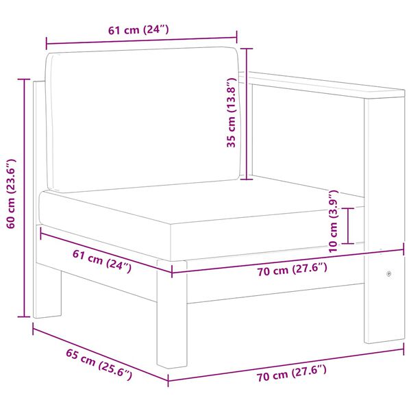 vidaXL Middle Sofa with 1 Armrest Dark Grey Solid Acacia Wood