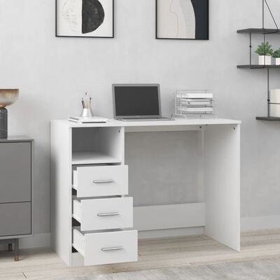 vidaXL Desk with Drawers White 102x50x76 cm Engineered Wood