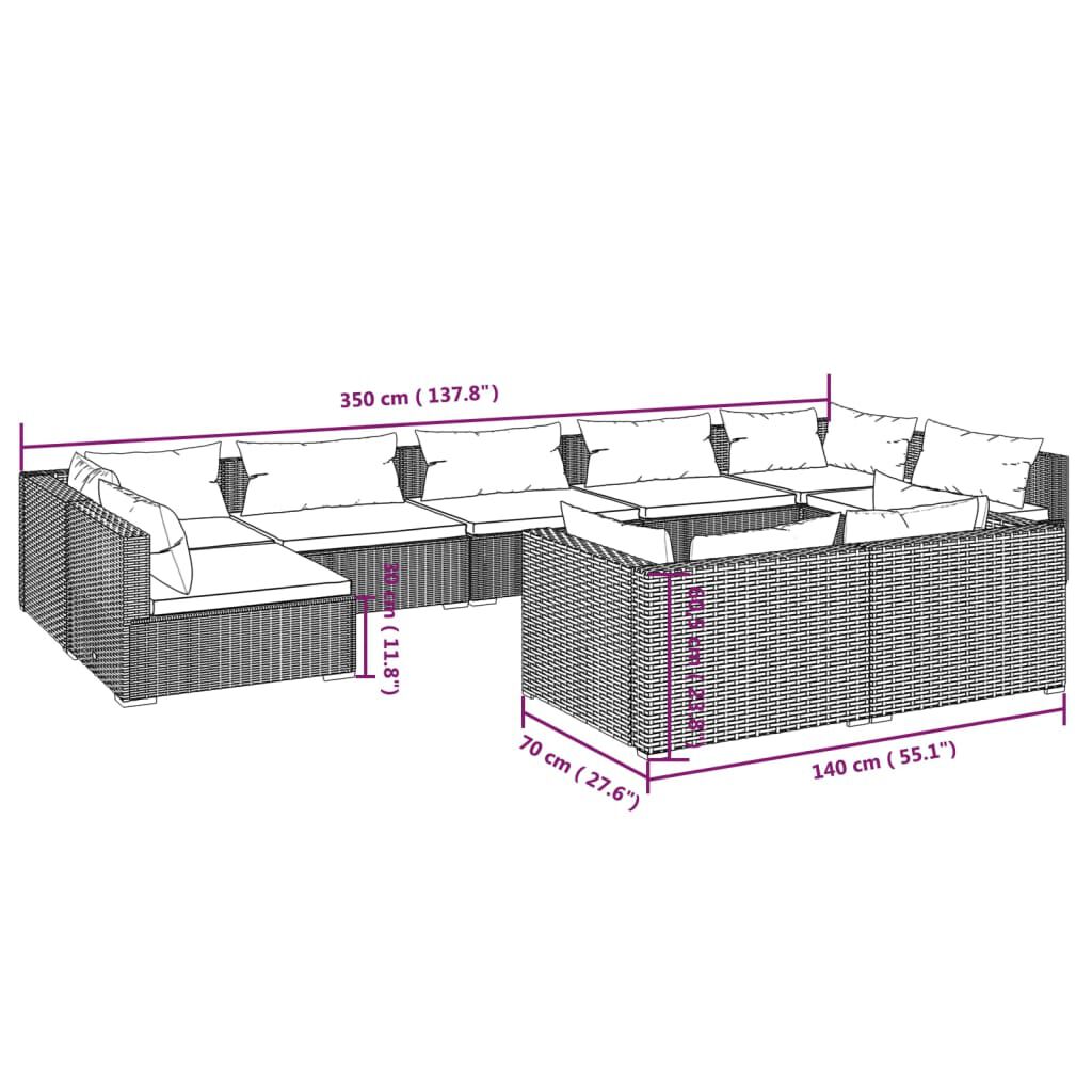 vidaXL 9 Piece Garden Lounge Set with Cushions Grey Poly Rattan