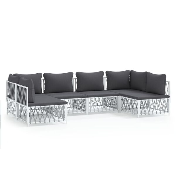 vidaXL 6 Piece Garden Lounge Set with Cushions White Steel