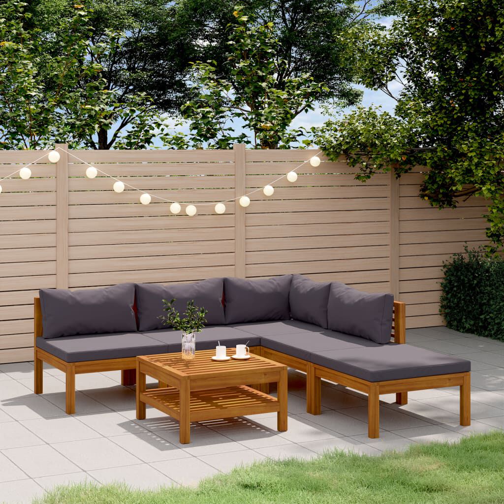 vidaXL 6 Piece Garden Lounge Set with Cushion Solid Acacia Wood