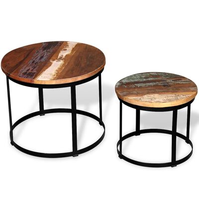 vidaXL Two Piece Coffee Table Set Solid Reclaimed Wood Round 40cm/50cm, multicolour vidaXL Two Piece Coffee Table Set Solid Reclaimed Wood Round 40cm/50cm