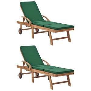 vidaXL Sun Loungers with Cushions 2 pcs Solid Teak Wood Green