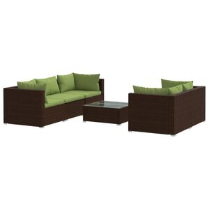 vidaXL 6 Piece Garden Lounge Set with Cushions Poly Rattan Brown