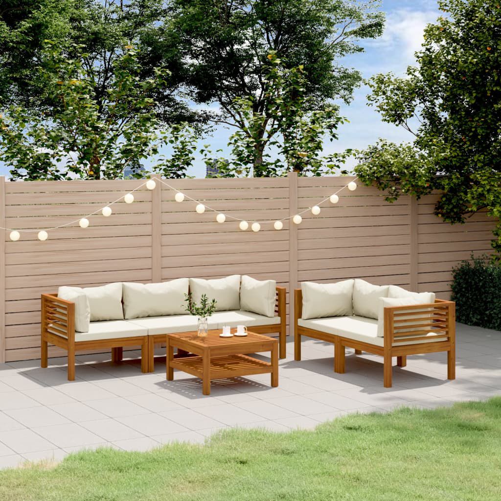 vidaXL 6 Piece Garden Lounge Set with Cream Cushion Solid Acacia Wood