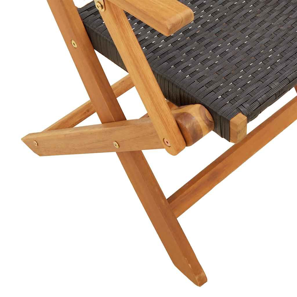 vidaXL Folding Garden Chairs 6 pcs Black Poly Rattan and Solid Wood