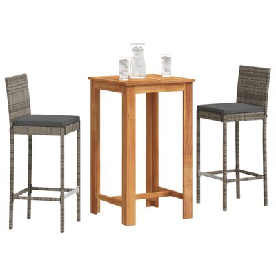 vidaXL 3 Piece Garden Bar Set Grey Solid Wood Acacia and Poly Rattan, grey vidaXL 3 Piece Garden Bar Set Grey Solid Wood Acacia and Poly Rattan
