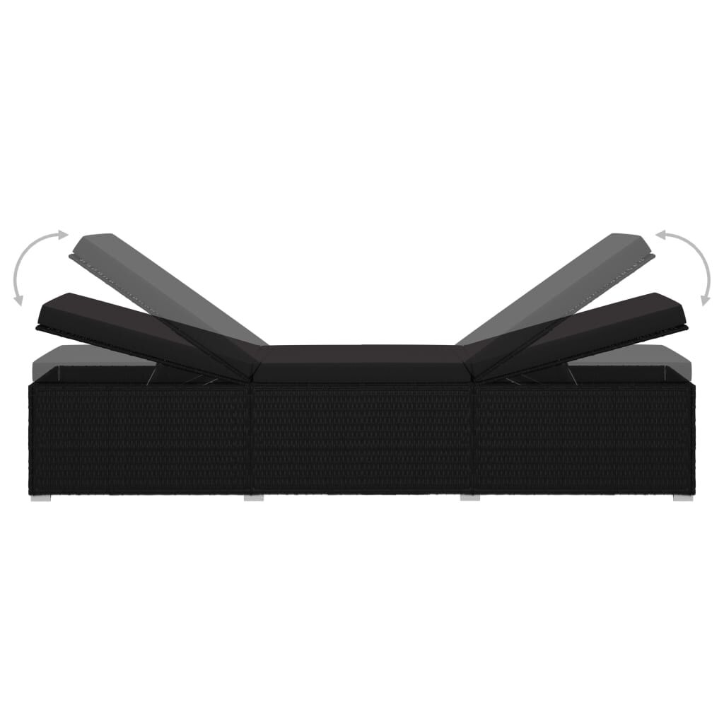 vidaXL Sun Lounger with Cushion Poly Rattan Black