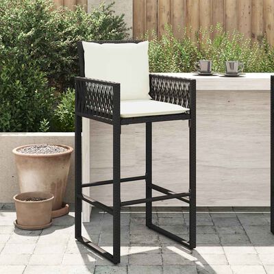 vidaXL Garden Bar Stools with Cushions 2 pcs Black Poly Rattan, black vidaXL Garden Bar Stools with Cushions 2 pcs Black Poly Rattan