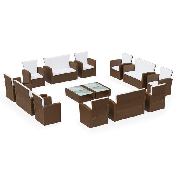 vidaXL 16 Piece Garden Lounge Set with Cushions Poly Rattan Brown