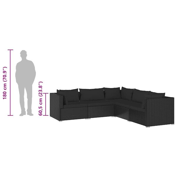 vidaXL 5 Piece Garden Lounge Set with Cushions Poly Rattan Black