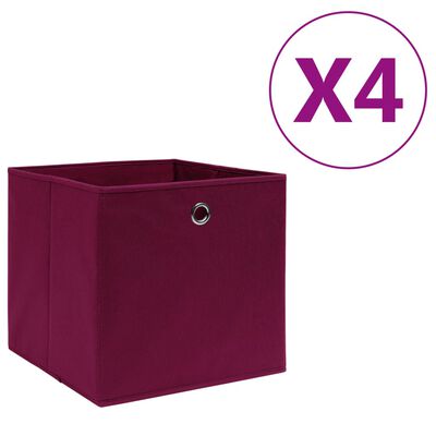 vidaXL Storage Boxes 4 pcs Non-woven Fabric 28x28x28 cm Dark Red, dark red vidaXL Storage Boxes 4 pcs Non-woven Fabric 28x28x28 cm Dark Red