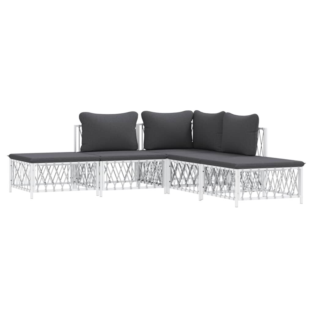 vidaXL 5 Piece Garden Lounge Set with Cushions White Steel