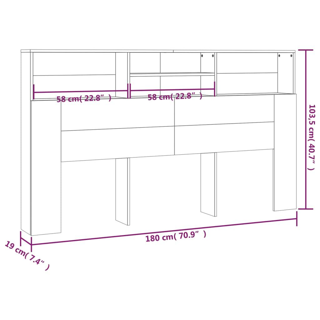 vidaXL Headboard Cabinet White 180x19x103.5 cm