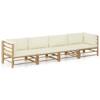 vidaXL 4 Piece Garden Lounge Set with Cream White Cushions Bamboo, cream vidaXL 4 Piece Garden Lounge Set with Cream White Cushions Bamboo