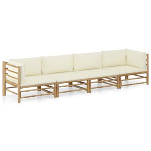 vidaXL 4 Piece Garden Lounge Set with Cream White Cushions Bamboo
