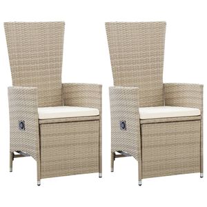 vidaXL Reclining Garden Chairs 2 pcs with Cushions Poly Rattan Beige