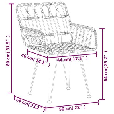 vidaXL Garden Chairs 2 pcs with Armrest 56x64x80 cm PE Rattan, brown vidaXL Garden Chairs 2 pcs with Armrest 56x64x80 cm PE Rattan