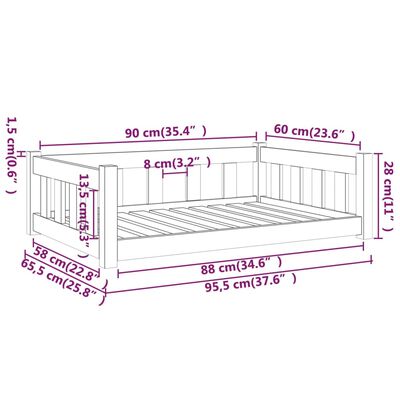 vidaXL Dog Bed White 95.5x65.5x28 cm Solid Wood Pine