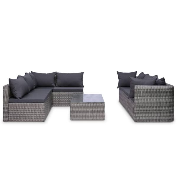 vidaXL 8 Piece Garden Lounge Set with Cushions Poly Rattan Grey