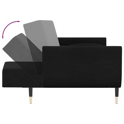 vidaXL 2-Seater Sofa Bed with Two Pillows Black Velvet, black vidaXL 2-Seater Sofa Bed with Two Pillows Black Velvet