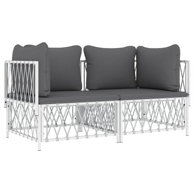 vidaXL 2 Piece Garden Lounge Set with Cushions White Steel, white vidaXL 2 Piece Garden Lounge Set with Cushions White Steel