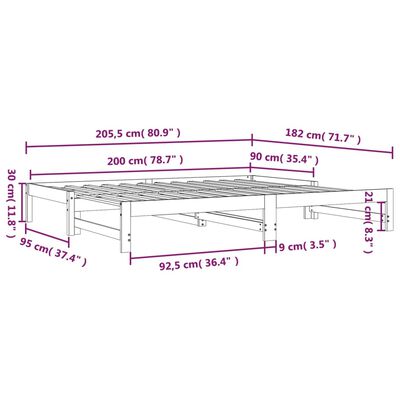 vidaXL Pull-out Day Bed White 2x(90x200) cm Solid Wood Pine