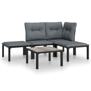 vidaXL 5 Piece Garden Lounge Set Black and Grey Poly Rattan