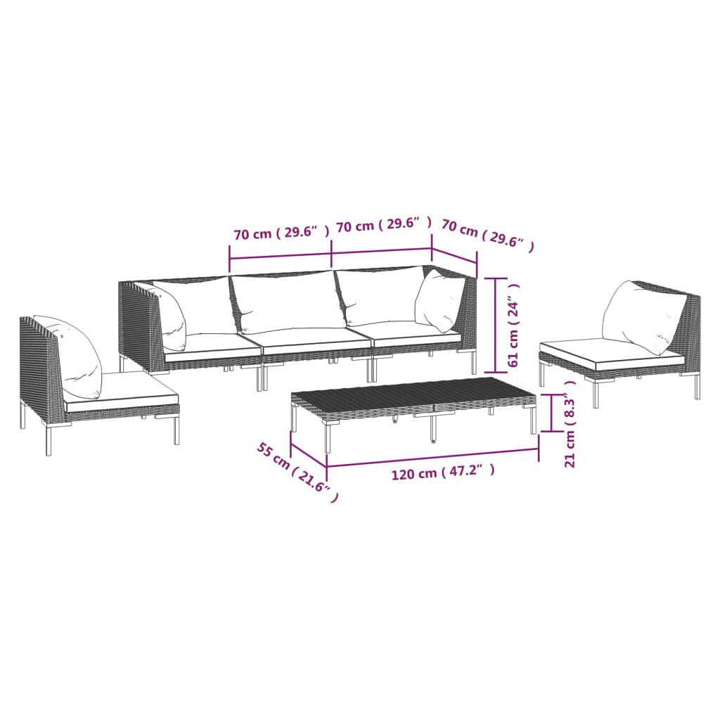 vidaXL 6 Piece Garden Lounge Set with Cushions Poly Rattan Dark Grey