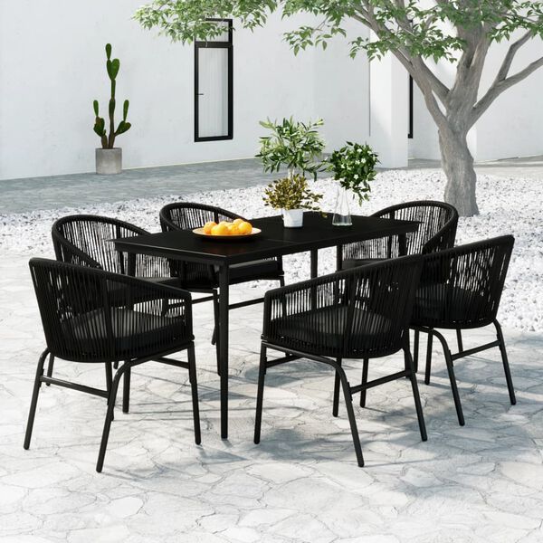 vidaXL 7 Piece Garden Dining Set Black