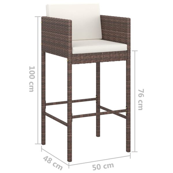 vidaXL Bar Stools 4 pcs with Cushions Brown Poly Rattan