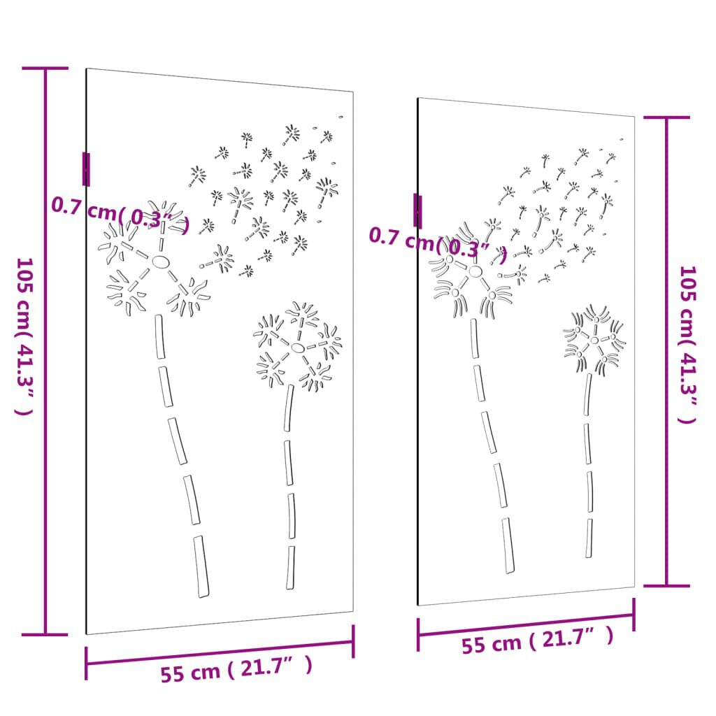vidaXL Garden Wall Decorations 2pcs 105x55cm Corten Steel Flower Design