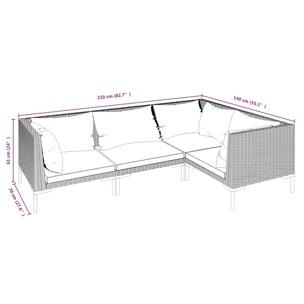 vidaXL 4 Piece Garden Lounge Set with Cushions Poly Rattan Dark Grey