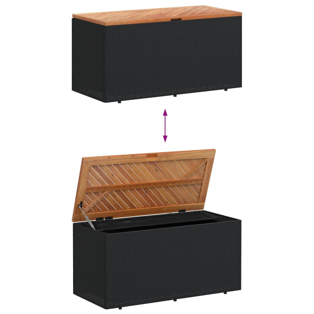 vidaXL Garden Storage Box Black 110x50x54 cm Poly Rattan Acacia Wood