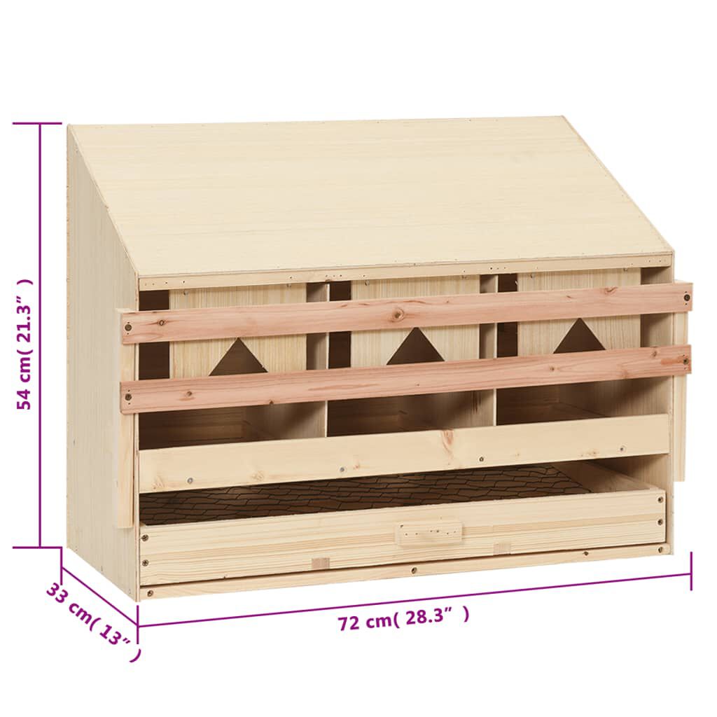 vidaXL Chicken Laying Nest 3 Compartments 72x33x54 cm Solid Pine Wood