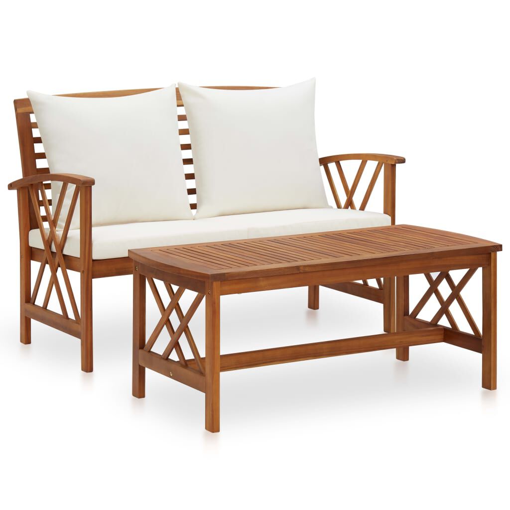 vidaXL 2 Piece Garden Lounge Set with Cushions Solid Acacia Wood