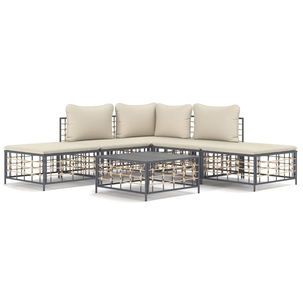 vidaXL 6 Piece Garden Lounge Set with Cushions Anthracite Poly Rattan