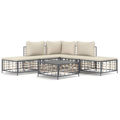 vidaXL 6 Piece Garden Lounge Set with Cushions Anthracite Poly Rattan,  vidaXL 6 Piece Garden Lounge Set with Cushions Anthracite Poly Rattan