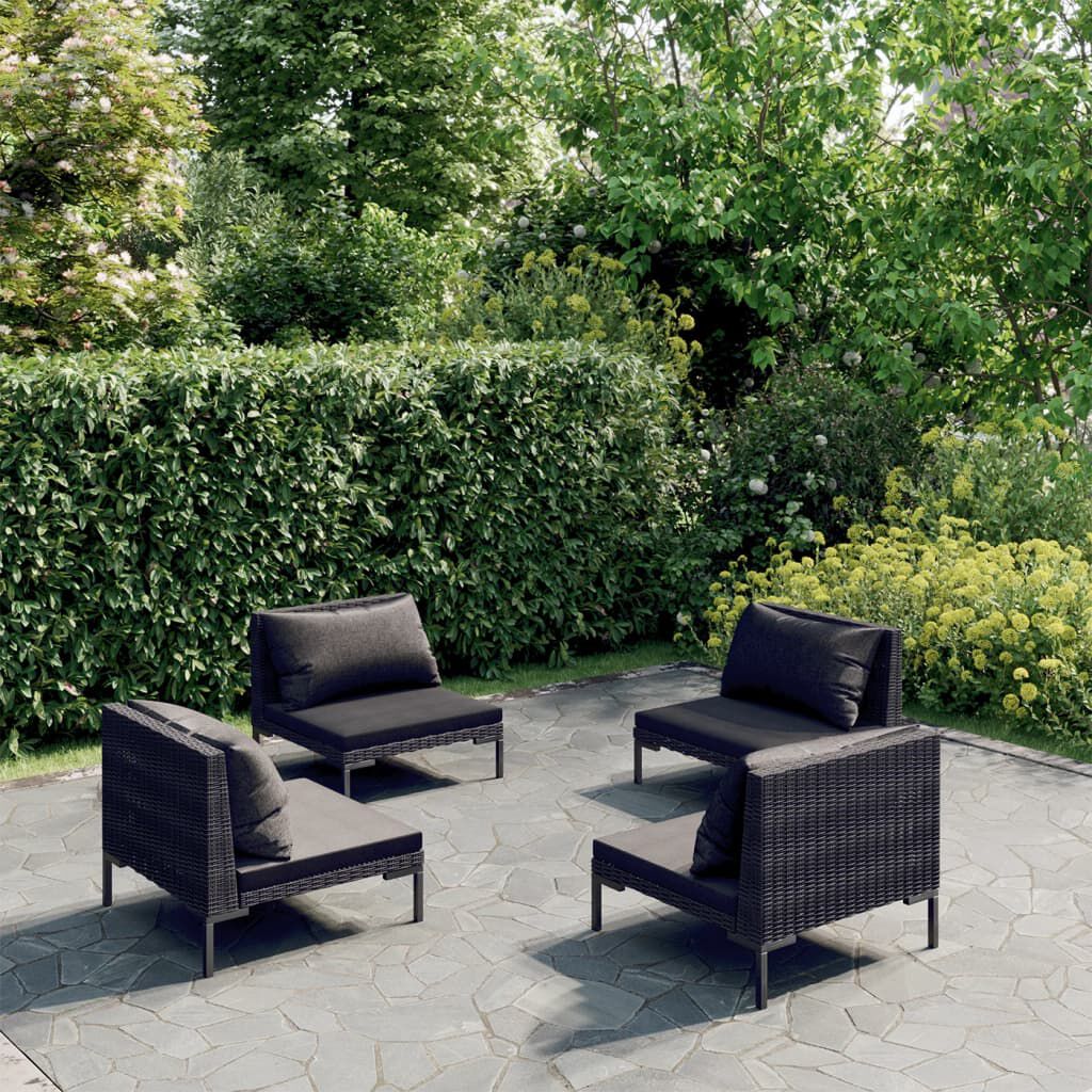 vidaXL 4 Piece Garden Lounge Set with Cushions Poly Rattan Dark Grey