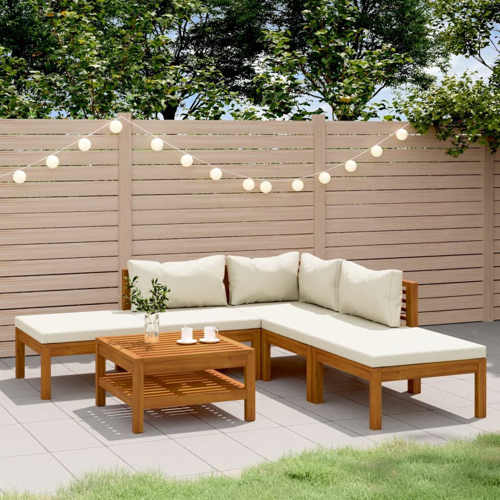 vidaXL 6 Piece Garden Lounge Set with Cream Cushion Solid Acacia Wood