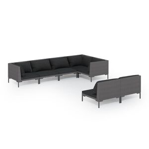 vidaXL 7 Piece Garden Lounge Set with Cushions Poly Rattan Dark Grey