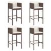 vidaXL Bar Stools 4 pcs with Cushions Brown Poly Rattan