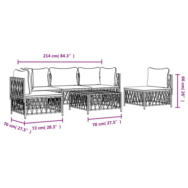 vidaXL 6 Piece Garden Lounge Set with Cushions White Steel