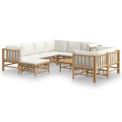 vidaXL 10 Piece Garden Lounge Set with Cream White Cushions Bamboo,  vidaXL 10 Piece Garden Lounge Set with Cream White Cushions Bamboo