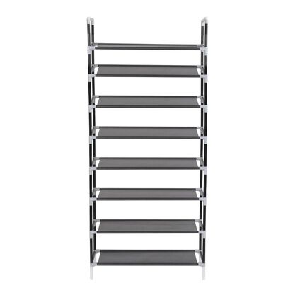vidaXL Shoe Rack with 8 Shelves Metal and Non-woven Fabric Black, black vidaXL Shoe Rack with 8 Shelves Metal and Non-woven Fabric Black